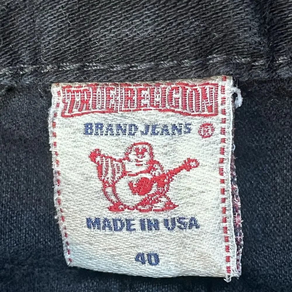 True Religion Mens 40x33 Black Denim Coin Pocket Straight Leg Jeans Rivets